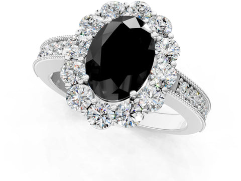 White gold Fancy Black Oval Cut Cut Halo Diamond Pavé Engagement Ring with Milgrain Detailing_13