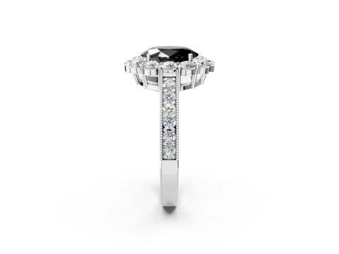 White gold Fancy Black Oval Cut Cut Halo Diamond Pavé Engagement Ring with Milgrain Detailing_14