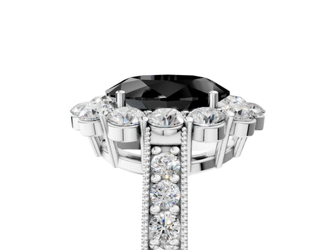 White gold Fancy Black Oval Cut Cut Halo Diamond Pavé Engagement Ring with Milgrain Detailing_17
