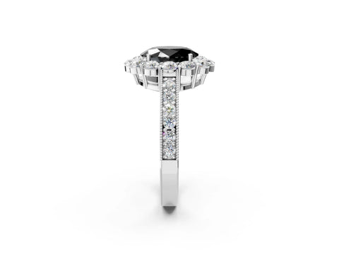White gold Fancy Black Oval Cut Cut Halo Diamond Pavé Engagement Ring with Milgrain Detailing_2