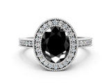 White gold Fancy Black Oval Cut Cut Halo Pavé Diamond Ring