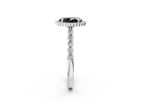 White gold Fancy Black Oval Cut Cut Halo Pavé Solitaire Ring with Milgrain Band_14