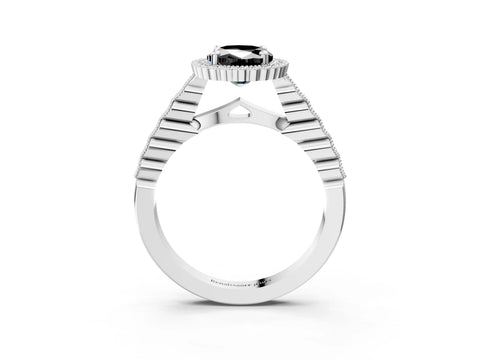 White gold Fancy Black Oval Cut Cut Halo Pavé Solitaire Ring with Milgrain Band_15
