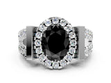White gold Fancy Black Oval Cut Cut Halo Split Shank Prong Set Ring