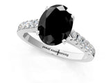 White gold Fancy Black Oval Cut Cut Pavé Band Solitaire Ring with Four-Prong Setting_1