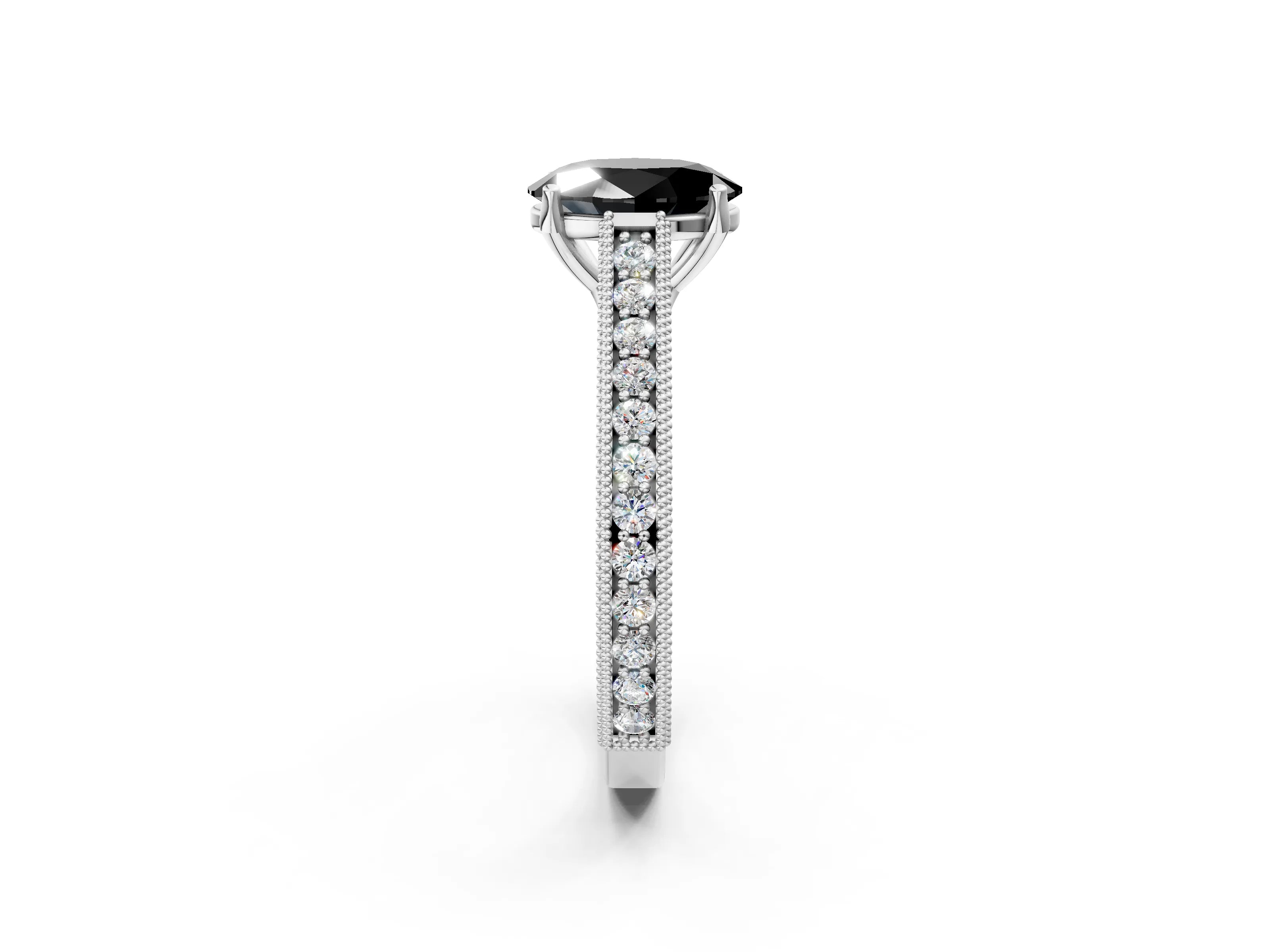 White gold Fancy Black Oval Cut Cut Pave Band Milgrain Solitaire Ring_2