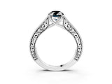 White gold Fancy Black Oval Cut Cut Pave Band Milgrain Solitaire Ring_3