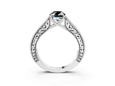 White gold Fancy Black Oval Cut Cut Pave Band Milgrain Solitaire Ring_3