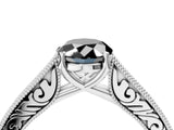 White gold Fancy Black Oval Cut Cut Pave Band Milgrain Solitaire Ring_4