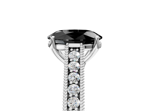 White gold Fancy Black Oval Cut Cut Pave Band Milgrain Solitaire Ring_5