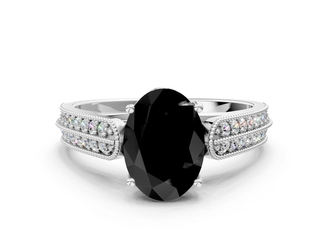 White gold Fancy Black Oval Cut Cut Pave Split Shank Engagement Ring with Four-Prong Setting_12