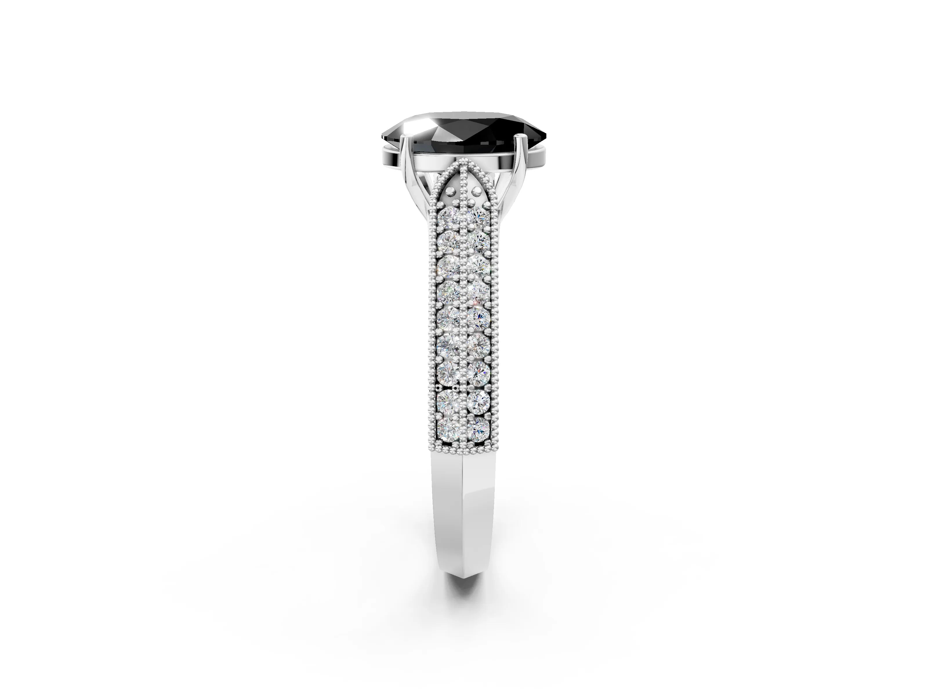 White gold Fancy Black Oval Cut Cut Pave Split Shank Engagement Ring with Four-Prong Setting_14