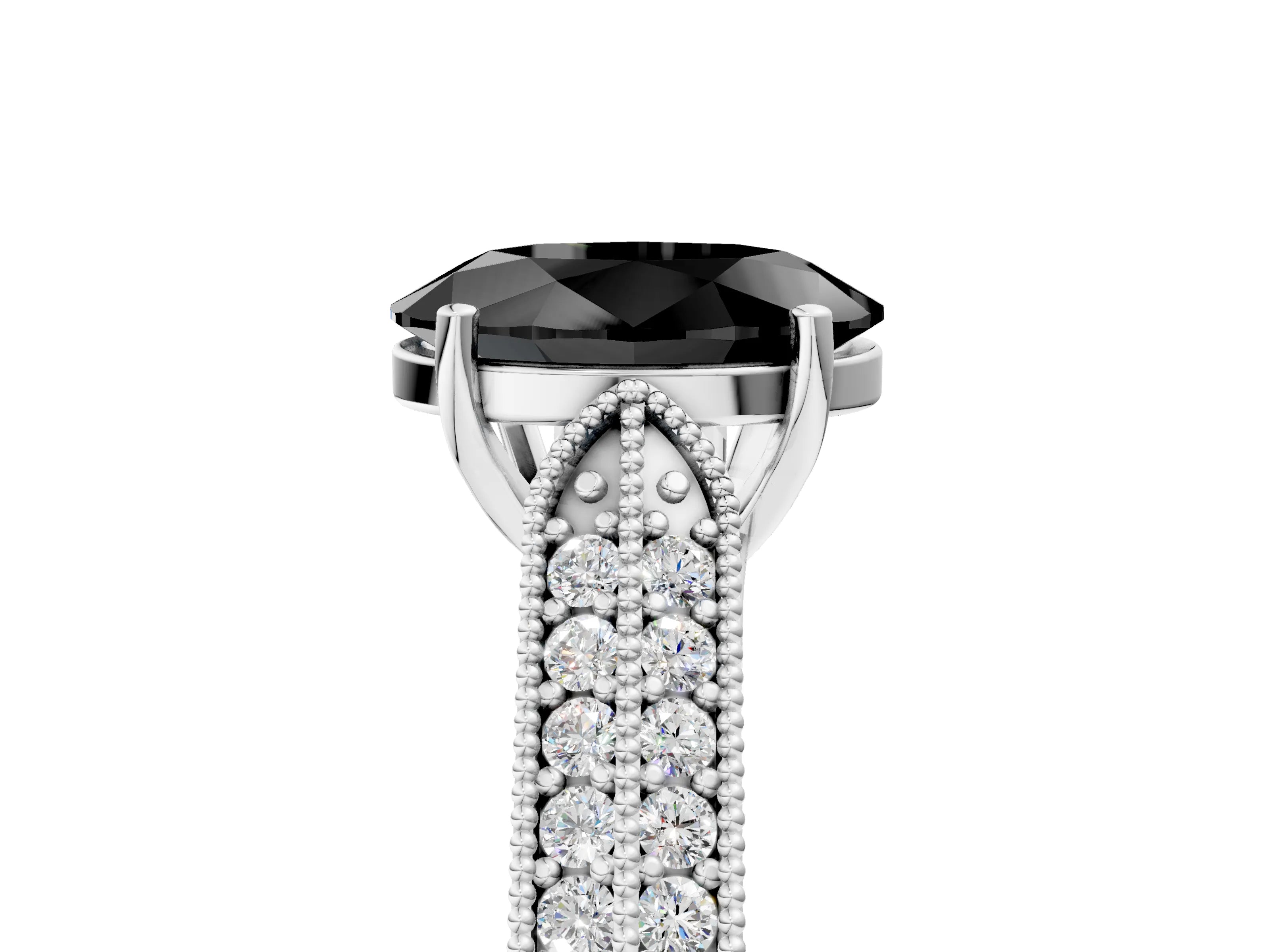 White gold Fancy Black Oval Cut Cut Pave Split Shank Engagement Ring with Four-Prong Setting_17