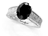 White gold Fancy Black Oval Cut Cut Solitaire Engraved Band with Four-Prong Setting_1