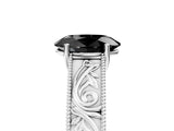 White gold Fancy Black Oval Cut Cut Solitaire Engraved Band with Four-Prong Setting_5