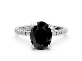 White gold Fancy Black Oval Cut Diamond Brilliant Solitaire Ring with Pavé Band and Four-Prong Setting_12