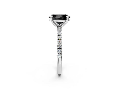 White gold Fancy Black Oval Cut Diamond Brilliant Solitaire Ring with Pavé Band and Four-Prong Setting_2