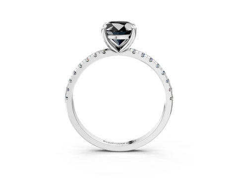 White gold Fancy Black Oval Cut Diamond Brilliant Solitaire Ring with Pavé Band and Four-Prong Setting_3