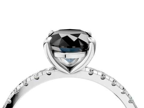 White gold Fancy Black Oval Cut Diamond Brilliant Solitaire Ring with Pavé Band and Four-Prong Setting_4
