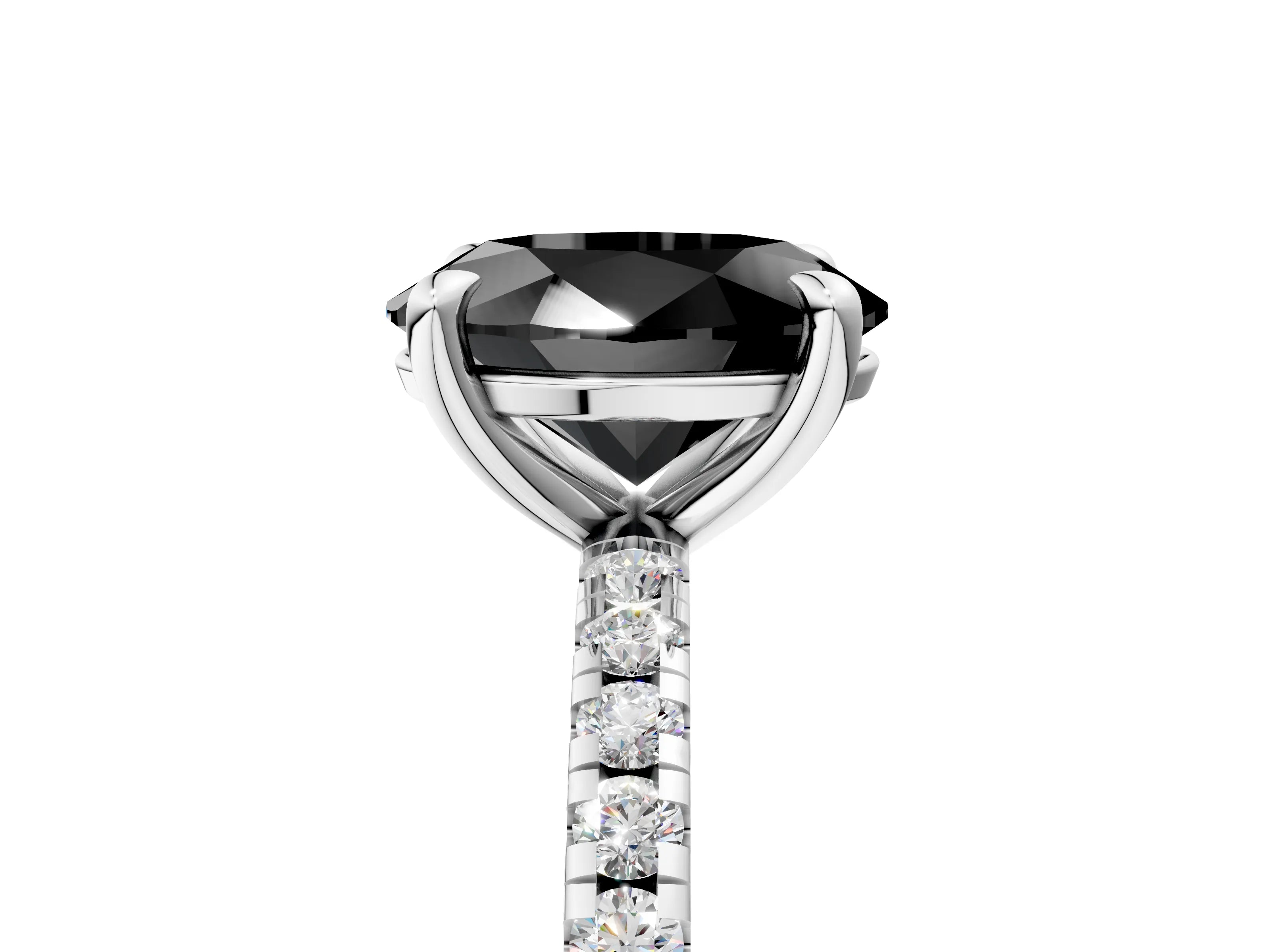 White gold Fancy Black Oval Cut Diamond Brilliant Solitaire Ring with Pavé Band and Four-Prong Setting_5