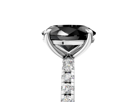 White gold Fancy Black Oval Cut Diamond Brilliant Solitaire Ring with Pavé Band and Four-Prong Setting_5
