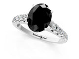 White gold Fancy Black Oval Cut Diamond Cathedral Solitaire Ring with Round  Pavé Band_43