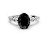 White gold Fancy Black Oval Cut Diamond Cathedral Solitaire Ring with Round  Pavé Band_48