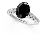 White gold Fancy Black Oval Cut Diamond Cathedral Solitaire Ring with Round  Pavé Band_59