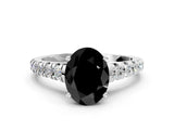 White gold Fancy Black Oval Cut Diamond Cathedral Solitaire Ring with Round  Pavé Band_60