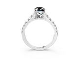 White gold Fancy Black Oval Cut Diamond Cathedral Solitaire Ring with Round  Pavé Band_63