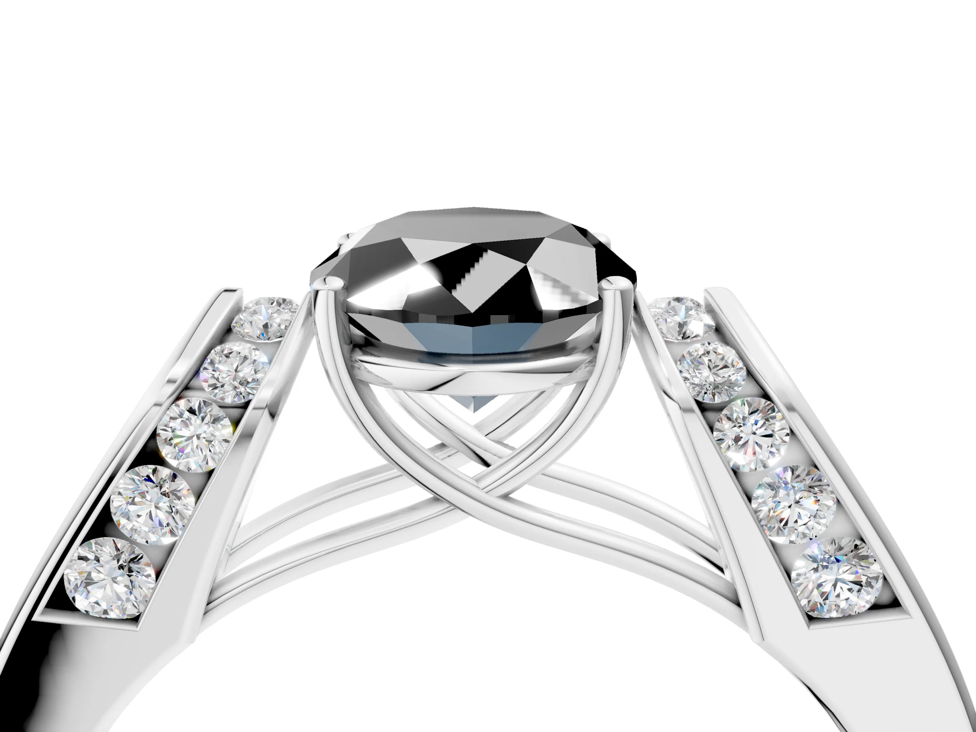 White gold Fancy Black Oval Cut Diamond Channel Set Solitaire Ring with Four-Prong Setting_17