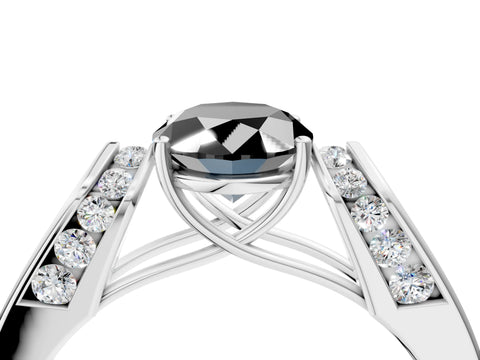 White gold Fancy Black Oval Cut Diamond Channel Set Solitaire Ring with Four-Prong Setting_17