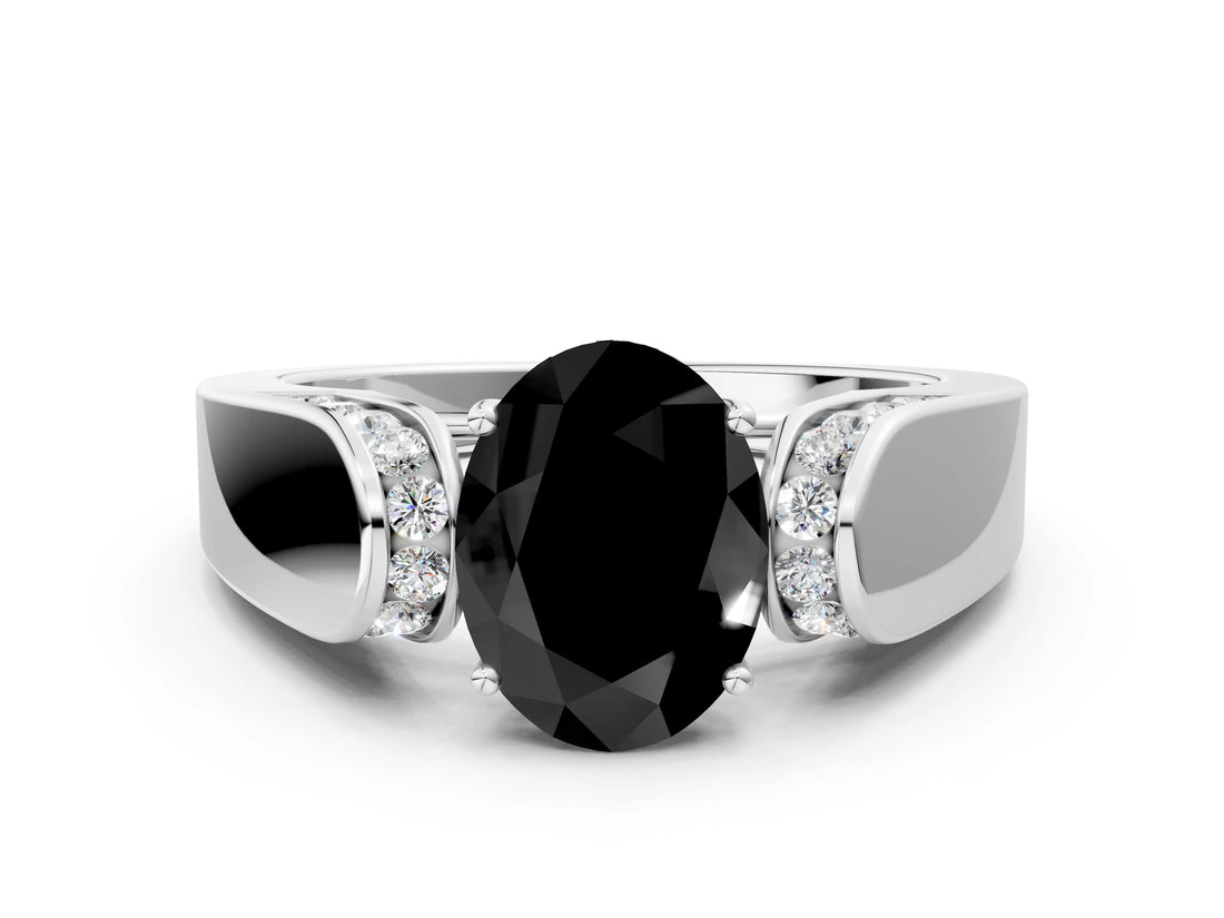 White gold Fancy Black Oval Cut Diamond Channel Set Solitaire Ring with Four-Prong Setting_49