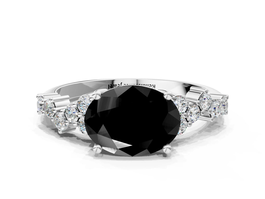 White gold Fancy Black Oval Cut Diamond Cluster Pavé Band with Four-Prong Setting_3