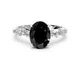 White gold Fancy Black Oval Cut Diamond Cluster Side Stone Solitaire Ring with Prong Setting_48