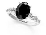 White gold Fancy Black Oval Cut Diamond Cluster Side Stone Solitaire Ring with Prong Setting_49