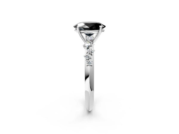 Platinum Oval Graduated Cluster Engagement Ring Setting for Black Center
