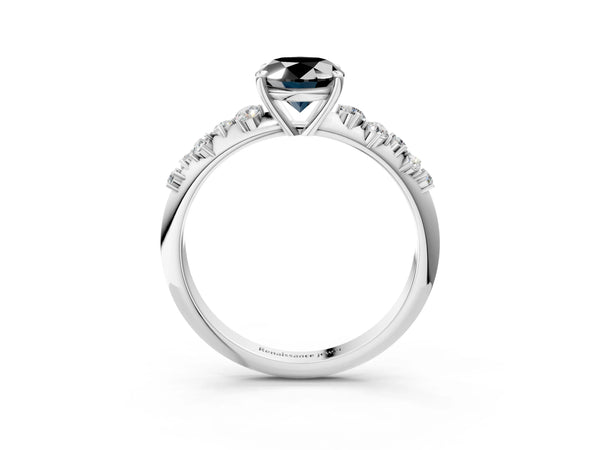 Platinum Oval Graduated Cluster Engagement Ring Setting for Black Center