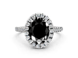 White gold Fancy Black Oval Cut Diamond Cushion Halo Ring with Pavé Band_12