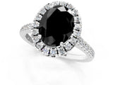White gold Fancy Black Oval Cut Diamond Cushion Halo Ring with Pavé Band_13