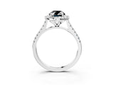 White gold Fancy Black Oval Cut Diamond Cushion Halo Ring with Pavé Band_15