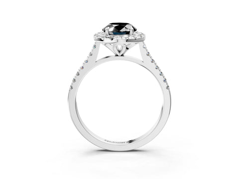White gold Fancy Black Oval Cut Diamond Cushion Halo Ring with Pavé Band_15