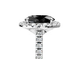 White gold Fancy Black Oval Cut Diamond Cushion Halo Ring with Pavé Band_17