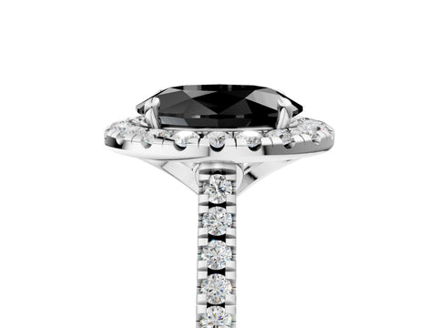 White gold Fancy Black Oval Cut Diamond Cushion Halo Ring with Pavé Band_17