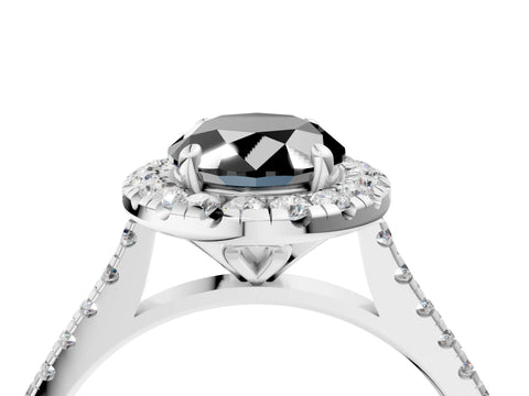White gold Fancy Black Oval Cut Diamond Cushion Halo Ring with Pavé Band_4