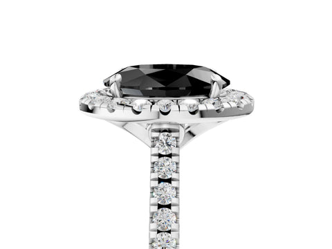 White gold Fancy Black Oval Cut Diamond Cushion Halo Ring with Pavé Band_5