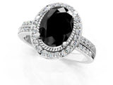 White gold Fancy Black Oval Cut Diamond Double Halo Ring with Split Shank and Four-Prong Setting_1