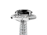 White gold Fancy Black Oval Cut Diamond Double Halo Ring with Split Shank and Four-Prong Setting_5