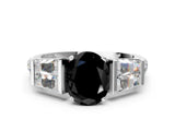 White gold Fancy Black Oval Cut Diamond Engagement Ring with Baguette Side Stones and Channel Set Band_24