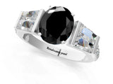 White gold Fancy Black Oval Cut Diamond Engagement Ring with Baguette Side Stones and Channel Set Band_25